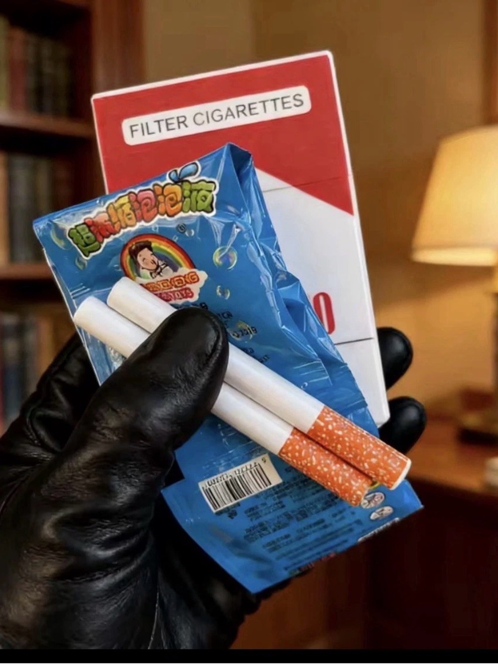 Novelty Bubble Toy Cigarette Pack with 2 Toy Cigarettes and solution